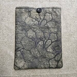 Handmade Forest Tree Branch Print Padded Book Sleeve Tablet Pouch Olive Green